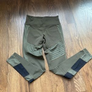 Athleta High Rise Powerful Gleam Moto Tight Legging, Olive Green, Size S